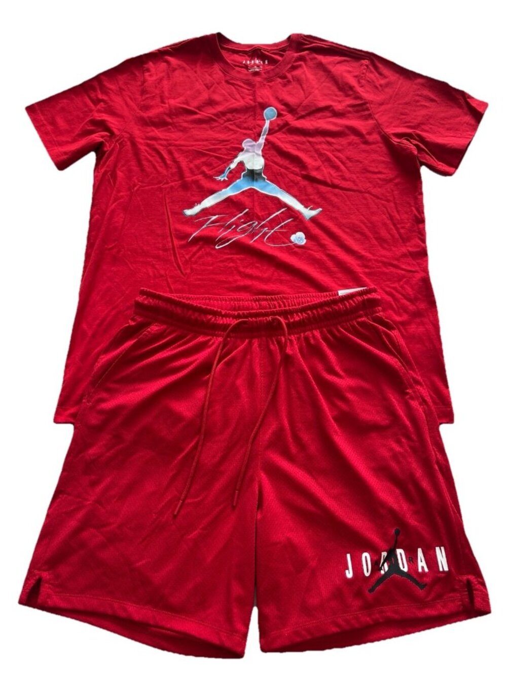 Men’s Jordan Flight T Shirt(XL)And Mesh Shorts(L) RED Tracksuit Set